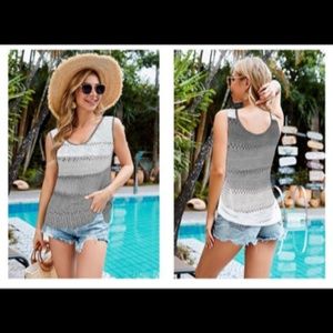 NWOT Biucly Sleeveless Knit Tank Top Gray Color Block Striped Size L